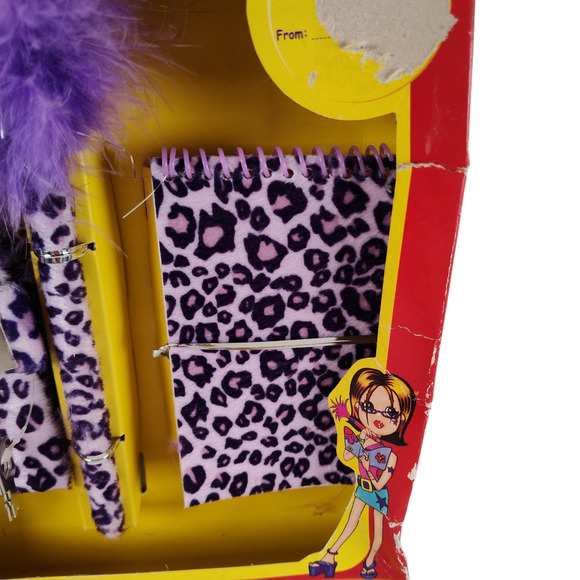 Furry Diary 3pc Set Vintage 90s Purple Animal Print Faux Fur Boa Pen - Picture 5 of 10